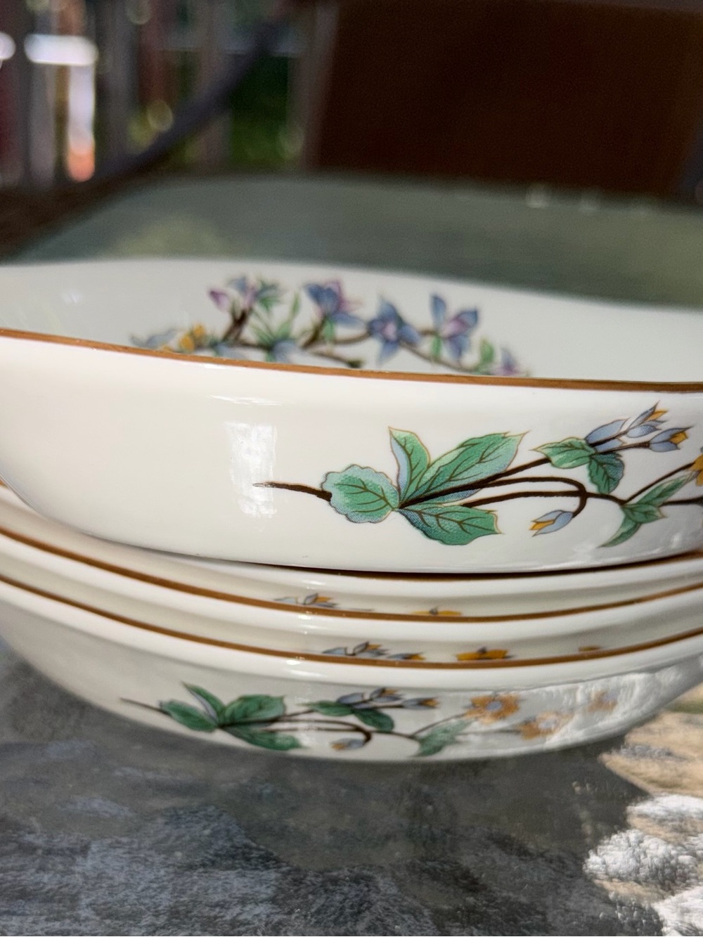 Classic Floral White Porcelain Bowl with Gold Rim - Set of 3